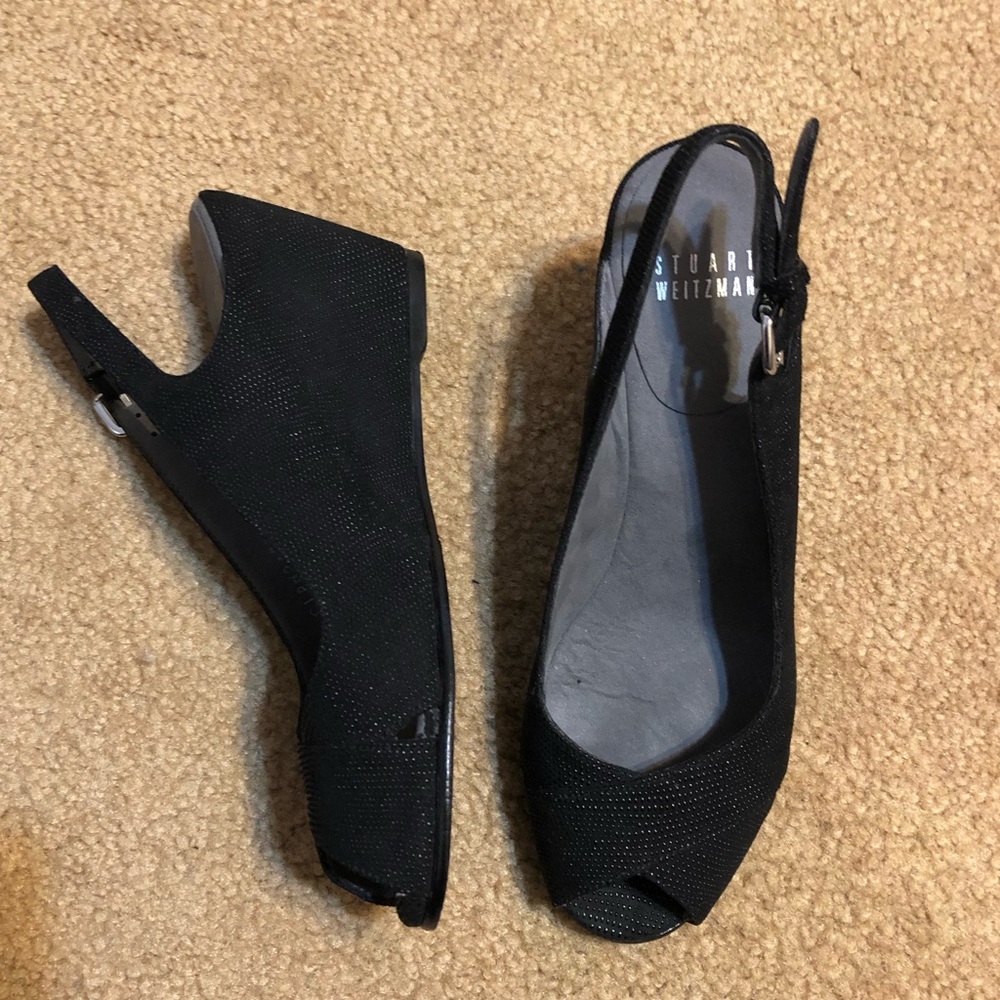 Stuart Weitzman black embellished wedges